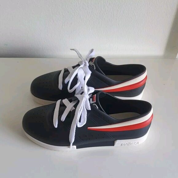 Melissa X Fila Women's Ruber Black Lace-up Jelly Red Stripe Sneakers Size 7 - Picture 8 of 13